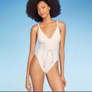 Shade & Shore Off White Braid Belt Extra High Leg Cheeky